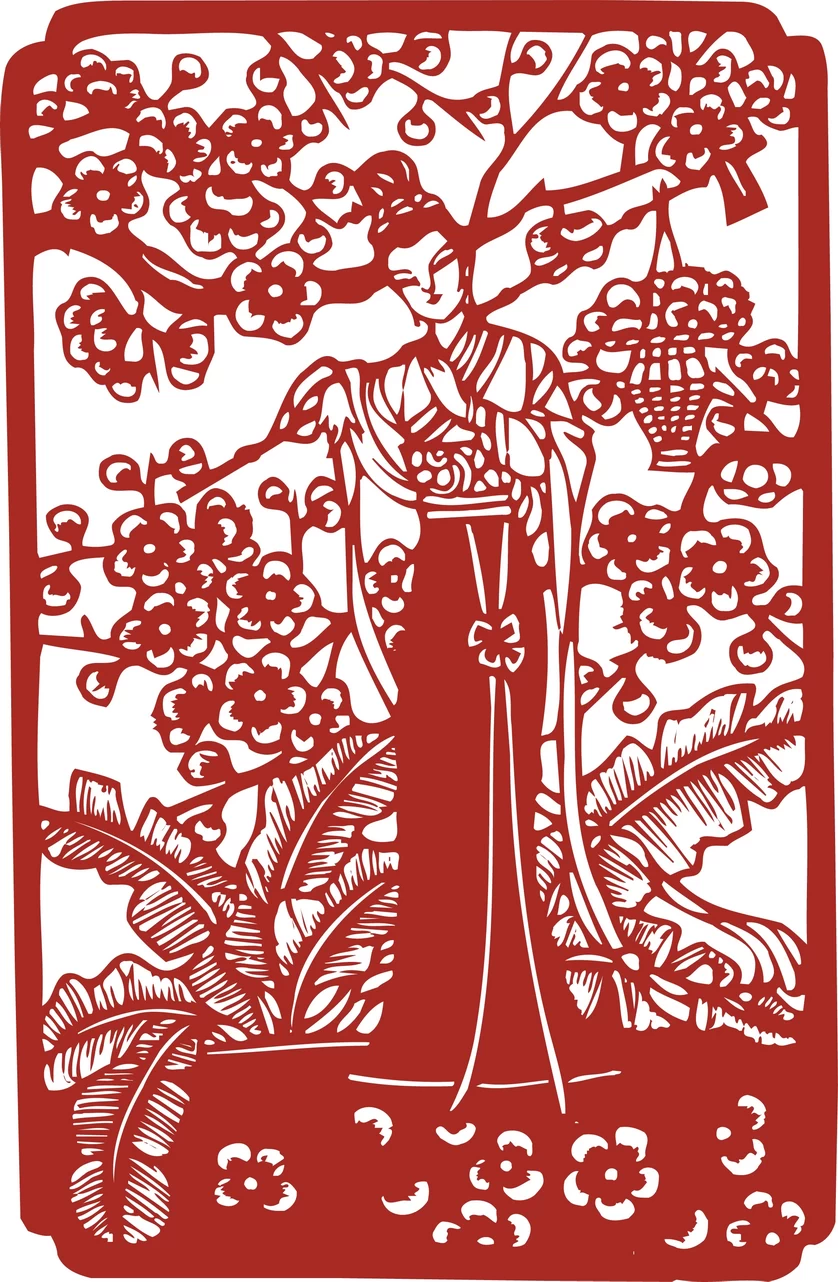 中国风中式传统喜庆民俗人物动物窗花剪纸插画边框AI矢量PNG素材【2611】